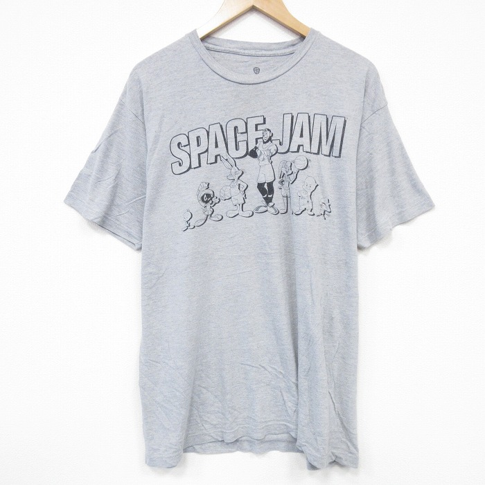 L★古着 半袖 Tシャツ メンズ ルーニーテューンズ LOONEY TUNES スペーズジャム クルーネック グレー 霜降り 25aug19 中古