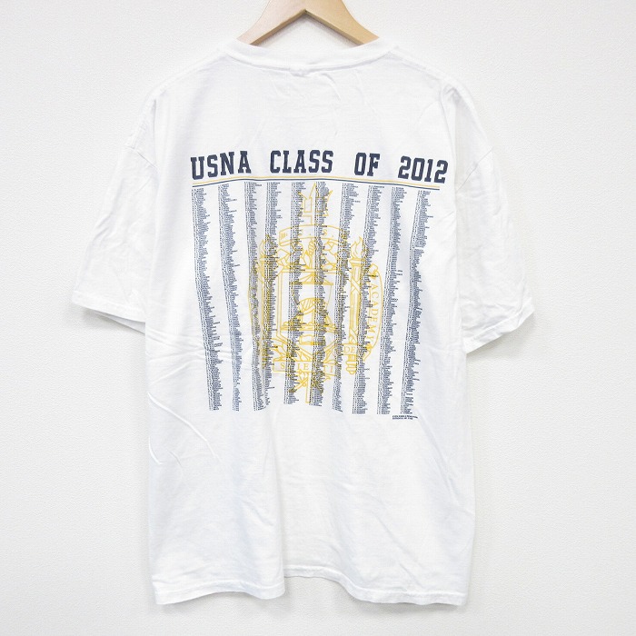 【50%OFF】XL★古着 半袖 Tシャツ メンズ ミリタリー NAVAL 大きいサイズ クルーネック 白 ホワイト 25aug19 中古