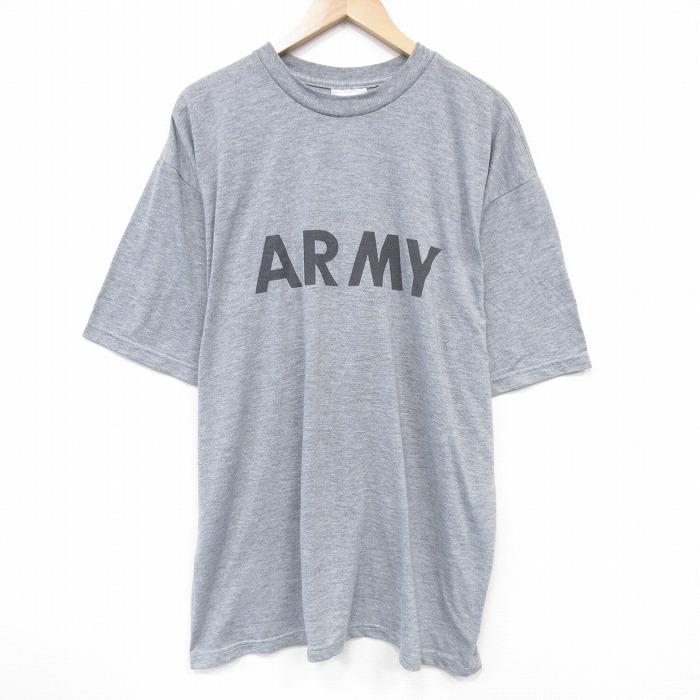 XL★古着 半袖 Tシャツ メンズ ミリタリー アーミー ARMY リフレクター 大きいサイズ ロング丈 クルーネック グレー 霜降り 25aug19 中古