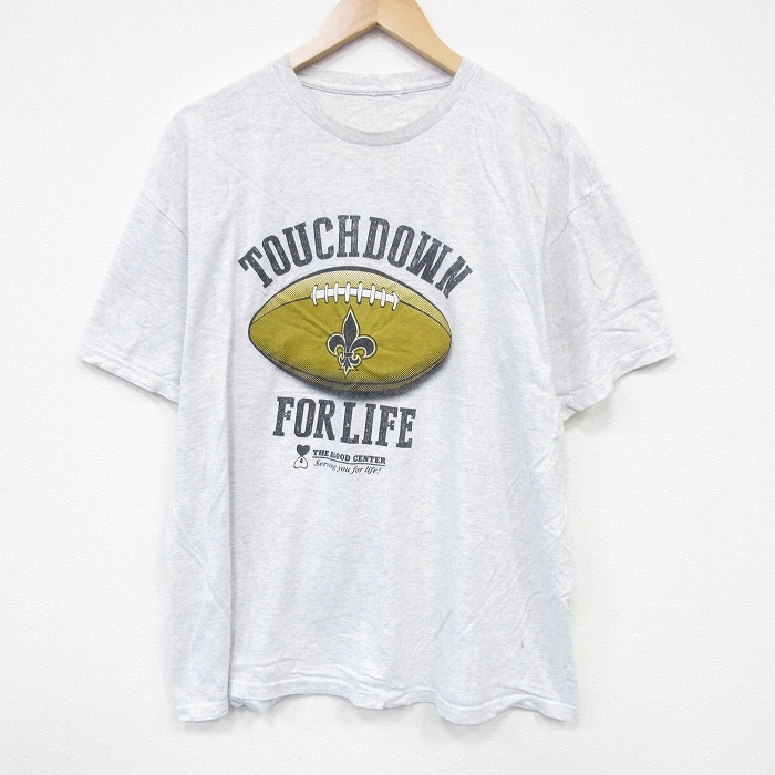 XL★古着 半袖 Tシャツ メンズ アメフト クルーネック 薄グレー 霜降り 25aug19 中古
