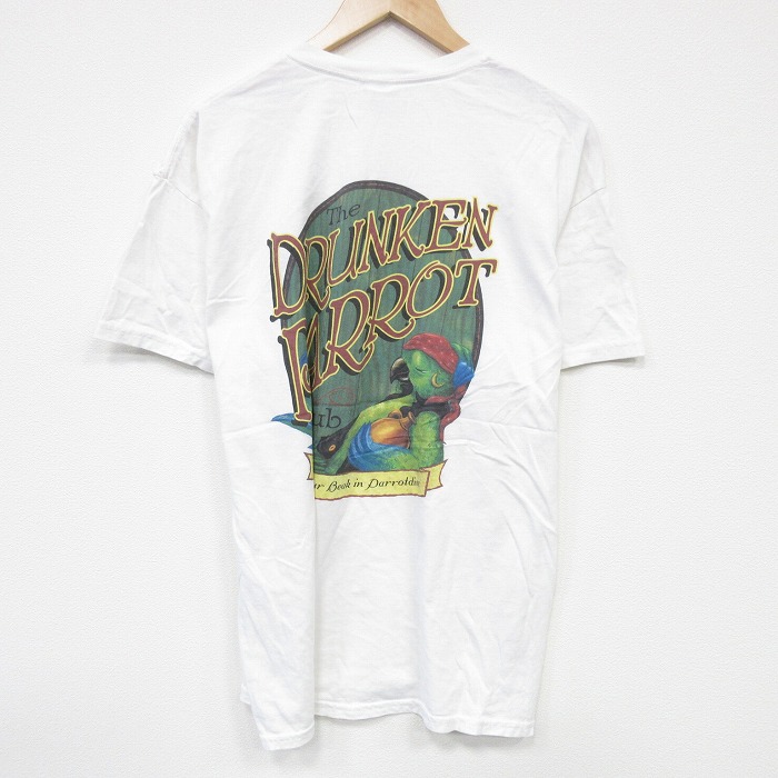 XL★古着 半袖 Tシャツ メンズ 鳥 コットン クルーネック 白 ホワイト 25aug19 中古