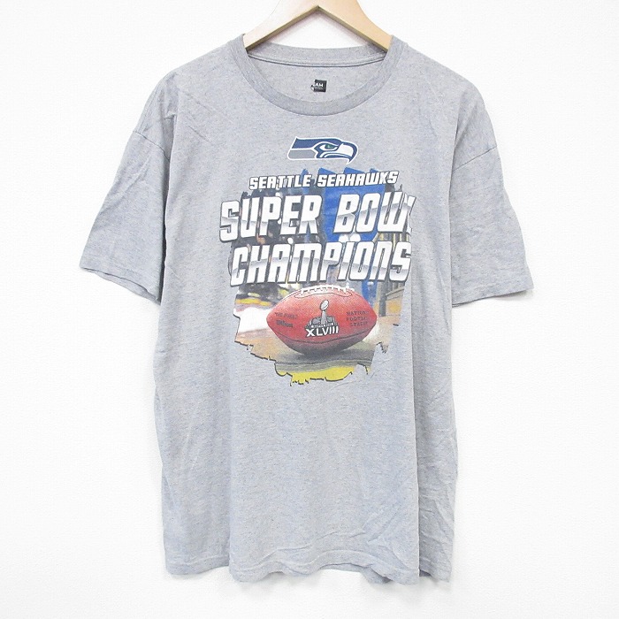 XL★古着 半袖 Tシャツ メンズ NFL シアトルシーホークス 大きいサイズ クルーネック グレー 霜降り アメフト スーパーボウル 25aug19 中古