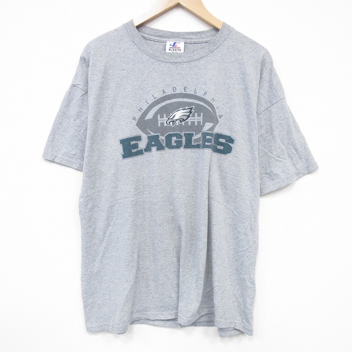 XL★古着 半袖 Tシャツ メンズ NFL フィラデルフィアイーグルス 大きいサイズ クルーネック グレー 霜降り アメフト スーパーボウル 25aug19 中古