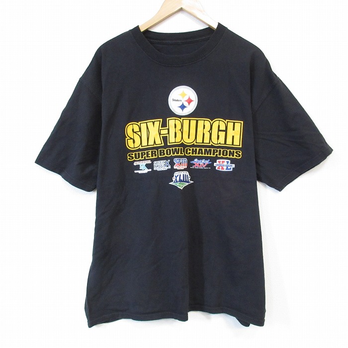 XL★古着 半袖 Tシャツ メンズ NFL ピッツバーグスティーラーズ 大きいサイズ コットン クルーネック 黒 ブラック アメフト スーパーボウル 25aug20 中古