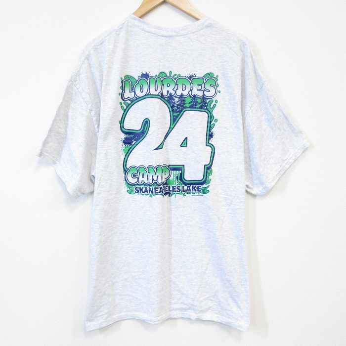 XL★古着 半袖 Tシャツ メンズ 24 キャンプ 大きいサイズ クルーネック 薄グレー 霜降り 25aug20 中古