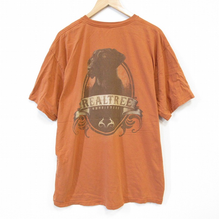 XL★古着 半袖 Tシャツ メンズ 犬 コットン クルーネック オレンジ 25aug20 中古