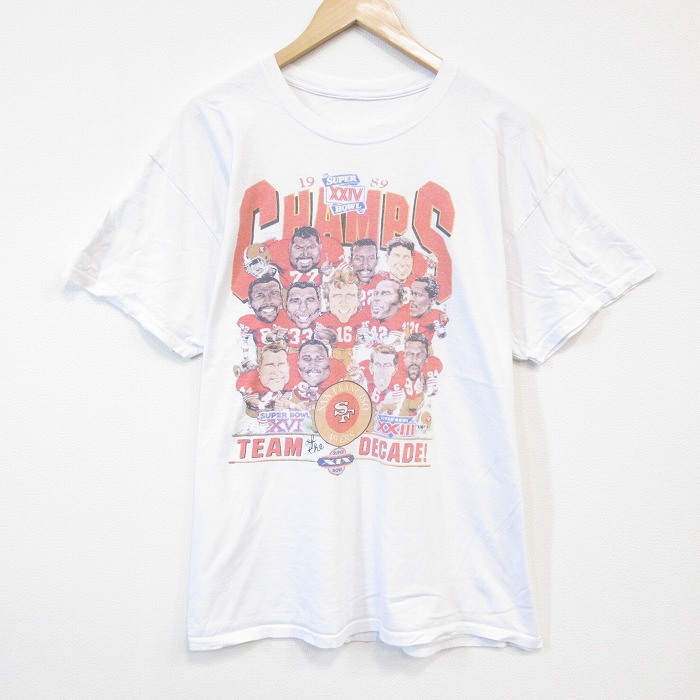 XL★古着 半袖 Tシャツ メンズ NFL サンフランシスコフォーティナイナーズ 49ers 大きいサイズ クルーネック 白 ホワイト アメフト スーパーボウル 25aug20 中古