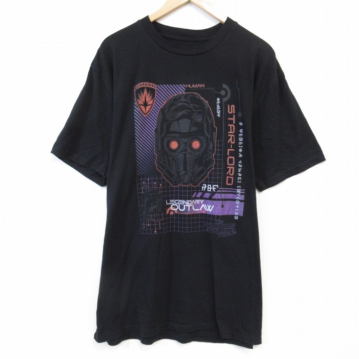 【20%OFF】L★古着 半袖 Tシャツ メンズ マーベル スターロード クルーネック 黒 ブラック 25aug20 中古