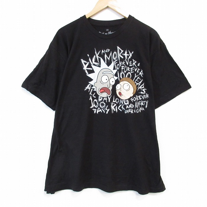 XL★古着 リップルジャンクション 半袖 Tシャツ メンズ アニメ リックアンドモーティ 大きいサイズ コットン クルーネック 黒 ブラック 25aug20 中古