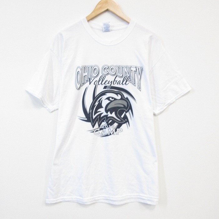 【20%OFF】XL★古着 ジャージーズ 半袖 Tシャツ メンズ 鳥 クルーネック 白 ホワイト 25aug20 中古