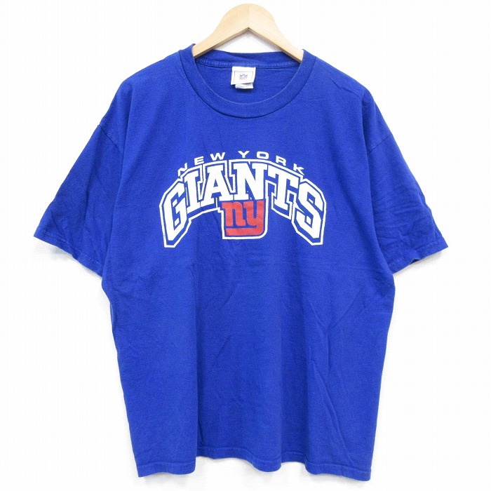 XL★古着 半袖 Tシャツ メンズ NFL ニューヨークジャイアンツ 大きいサイズ コットン クルーネック 青 ブルー アメフト スーパーボウル 25aug20 中古