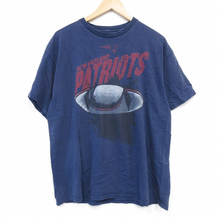 XL★古着 半袖 Tシャツ メンズ NFL ニューイングランドペイトリオッツ クルーネック 紺 ネイビー アメフト スーパーボウル 25aug20 中古