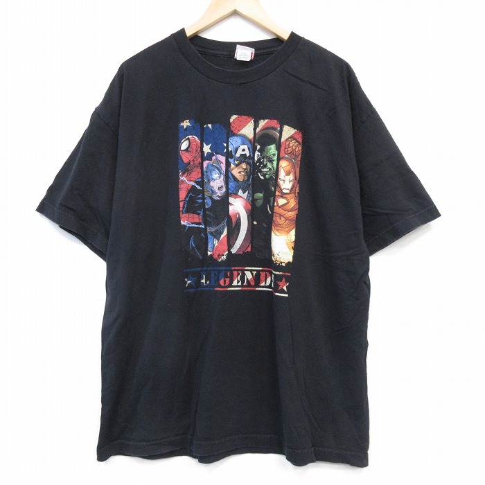 XL★古着 半袖 Tシャツ メンズ マーベル キャプテンアメリカ 大きいサイズ コットン クルーネック 黒 ブラック 25aug20 中古