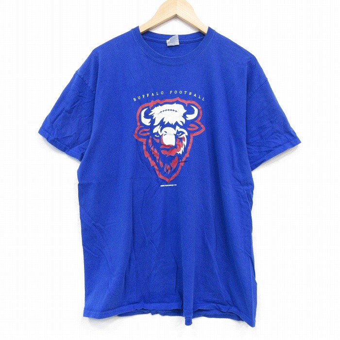 【50%OFF】XL★古着 半袖 Tシャツ メンズ バッファロー コットン クルーネック 青 ブルー 25aug20 中古