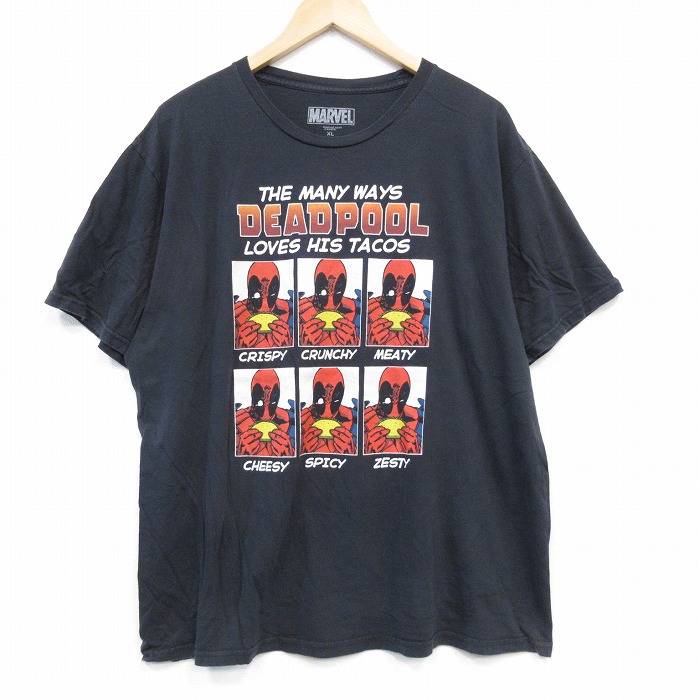 XL★古着 半袖 Tシャツ メンズ マーベル デッドプール 大きいサイズ コットン クルーネック 黒 ブラック 25aug20 中古