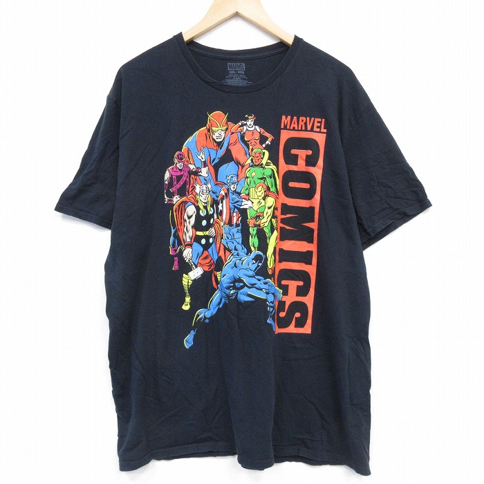 XL★古着 半袖 Tシャツ メンズ マーベル コミックス 大きいサイズ コットン クルーネック 黒 ブラック 25aug20 中古
