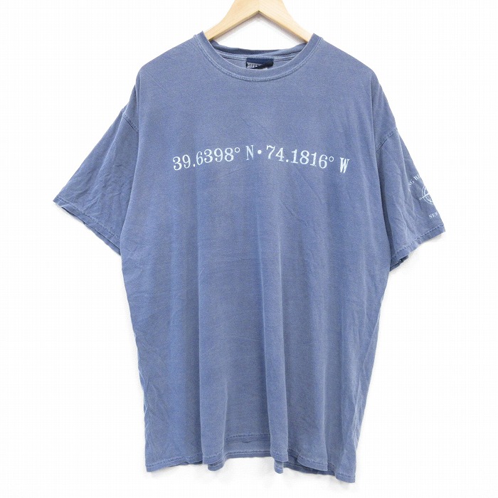 XL★古着 半袖 Tシャツ メンズ 39.6398 大きいサイズ コットン クルーネック 薄紺 ネイビー 25aug20 中古