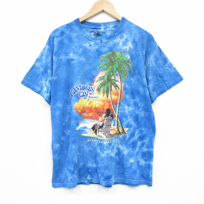 【20%OFF】XL★古着 半袖 Tシャツ メンズ ディズニー DISNEY ミッキー MICKEY MOUSE コットン クルーネック USA製 青他 ブルー タイダイ 25aug20 中古