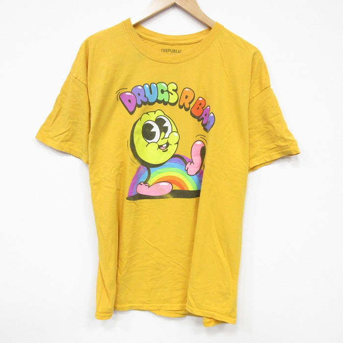 【50%OFF】XL★古着 半袖 Tシャツ メンズ DRUGD コットン クルーネック 黄 イエロー 25aug21 中古