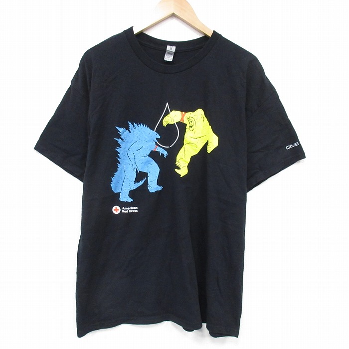 【50%OFF】XL★古着 半袖 Tシャツ メンズ 大きいサイズ 映画 ゴジラ キングコング コットン クルーネック 黒 ブラック 【spe】 25aug21 中古