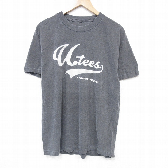 L★古着 半袖 Tシャツ メンズ アメリカンアパレル AMERICAN APPAREL クルーネック 濃グレー 25aug21 中古