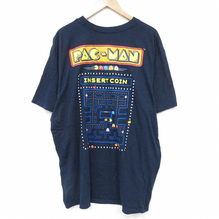 XL★古着 半袖 Tシャツ メンズ ゲーム パックマン 大きいサイズ クルーネック 濃紺 ネイビー 霜降り 【spe】 25aug21 中古