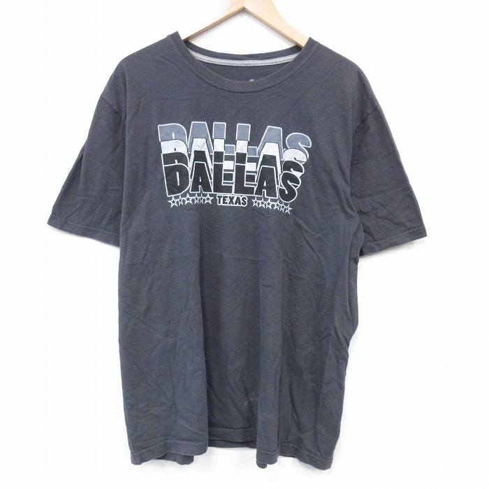 XL★古着 半袖 Tシャツ メンズ ダラス 大きいサイズ コットン クルーネック 濃グレー 25aug21 中古