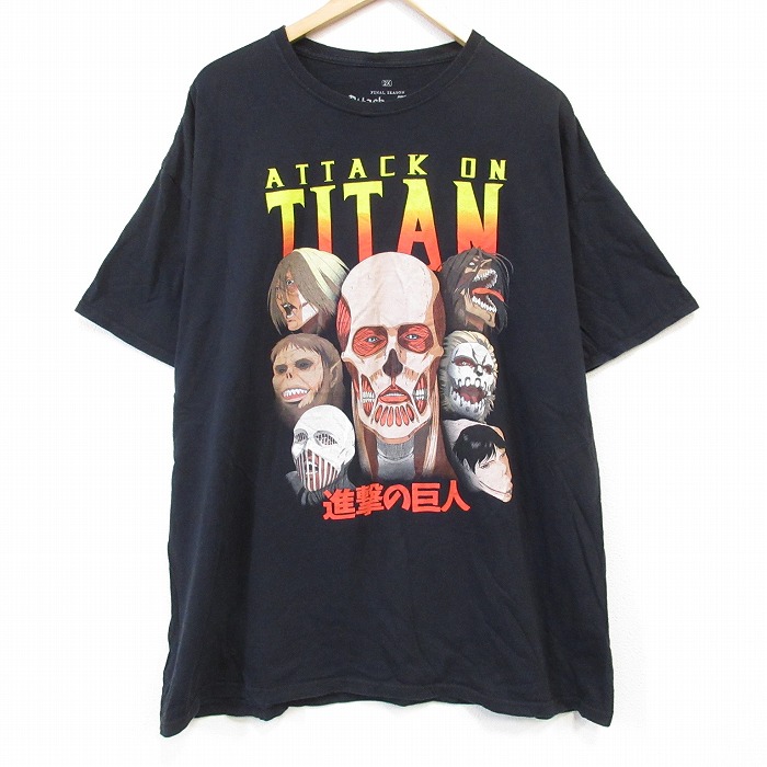 XL★古着 リップルジャンクション 半袖 Tシャツ メンズ アニメ 進撃の巨人 大きいサイズ コットン クルーネック 黒 ブラック 【spe】 25aug26 中古