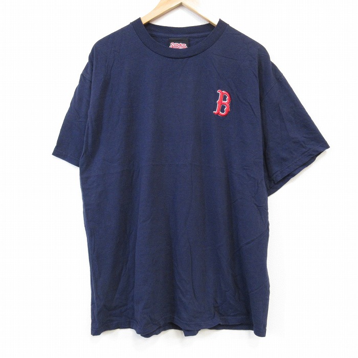 XL★古着 半袖 Tシャツ メンズ MLB アトランタブレーブス コットン クルーネック 紺 ネイビー メジャーリーグ ベースボール 野球 25aug26 中古