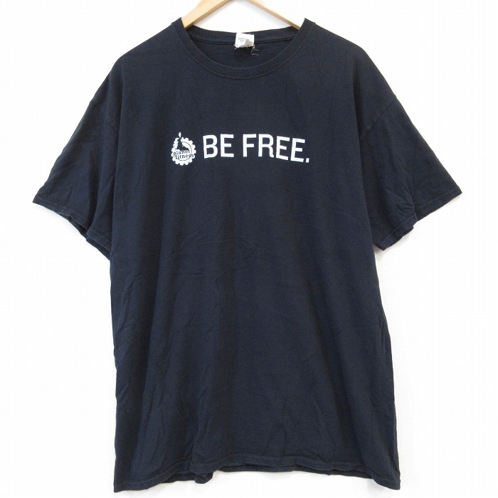 【50%OFF】XL★古着 フルーツオブザルーム 半袖 Tシャツ メンズ BE FREE コットン クルーネック 黒 ブラック 25aug26 中古