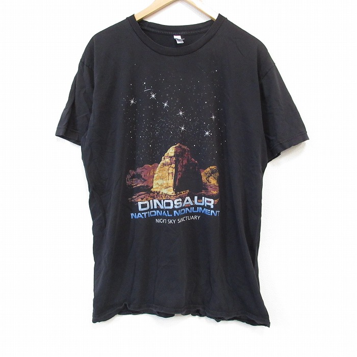 XL★古着 アメリカンアパレル AMERICAN APPAREL 半袖 Tシャツ メンズ ナショナルモニュメント コットン クルーネック 黒 ブラック 25aug26 中古