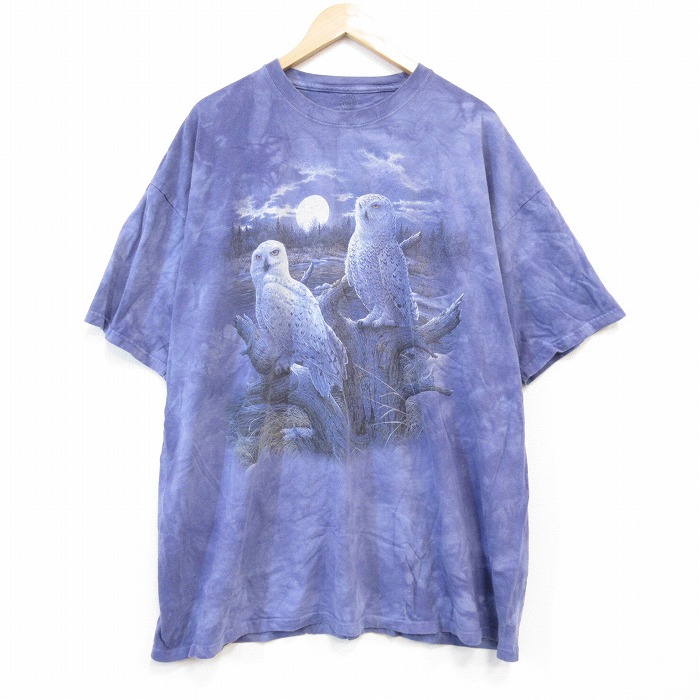 【50%OFF】XL★古着 THE MOUNTAIN 半袖 Tシャツ メンズ フクロウ 大きいサイズ コットン クルーネック 紫他 パープル タイダイ 【spe】 25aug26 中古