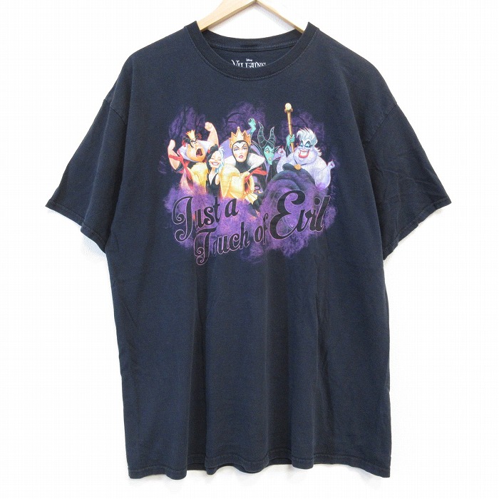 XL★古着 半袖 Tシャツ メンズ ディズニー DISNEY ヴィランズ コットン クルーネック 黒 ブラック 25aug26 中古