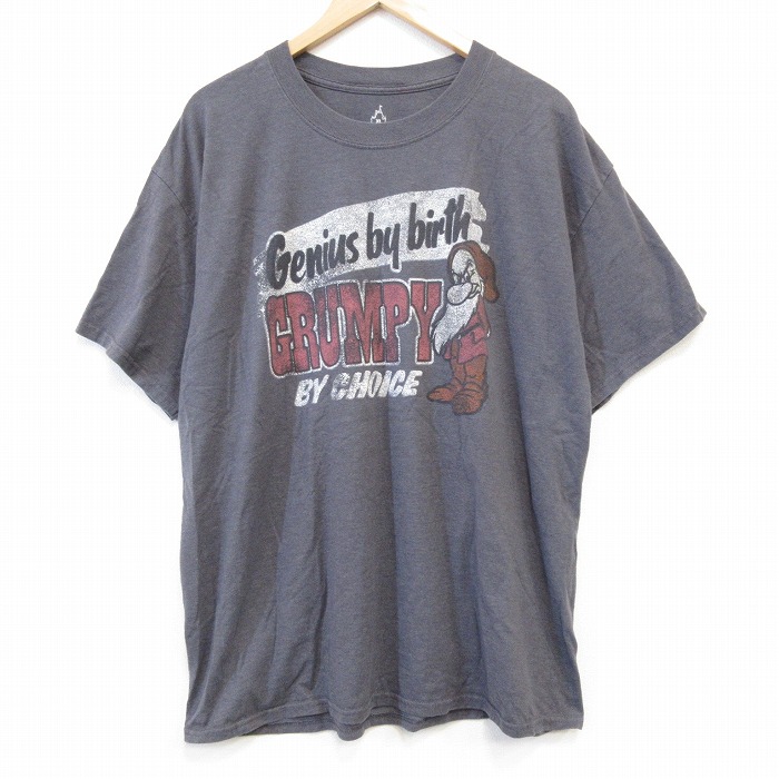 XL★古着 ヘインズ Hanes 半袖 Tシャツ メンズ ディズニー DISNEY しらゆきひめ 7人の小人 七人のこびとクルーネック 濃グレー 霜降り 25aug26 中古