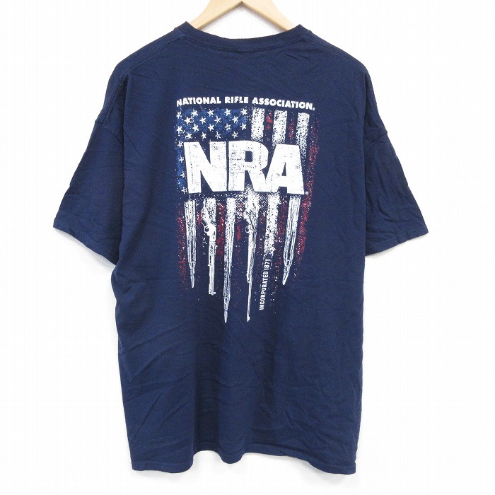 XL★古着 半袖 Tシャツ メンズ NRA 大きいサイズ クルーネック 紺 ネイビー 25aug22 中古