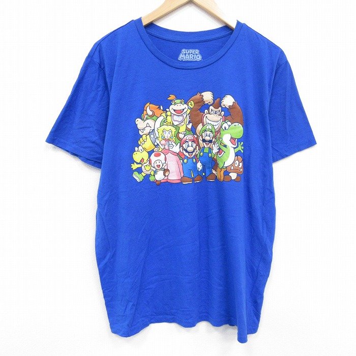 ゲーム 半袖Tシャツ スーパーマリオプリント ブルー XL | 古着
