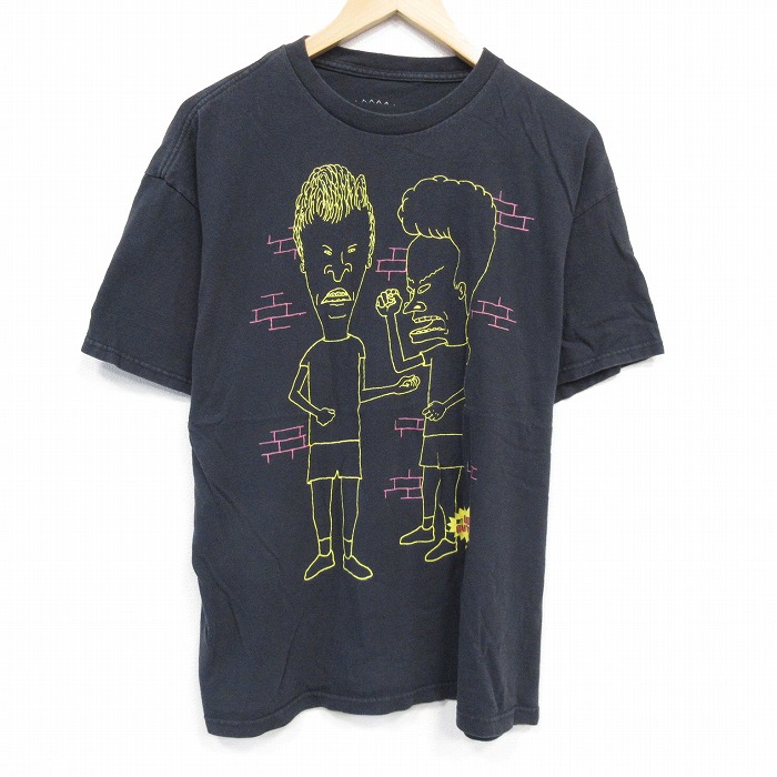 XL★古着 半袖 Tシャツ メンズ ビーバスアンドバットヘッド コットン クルーネック 黒 ブラック 25aug22 中古