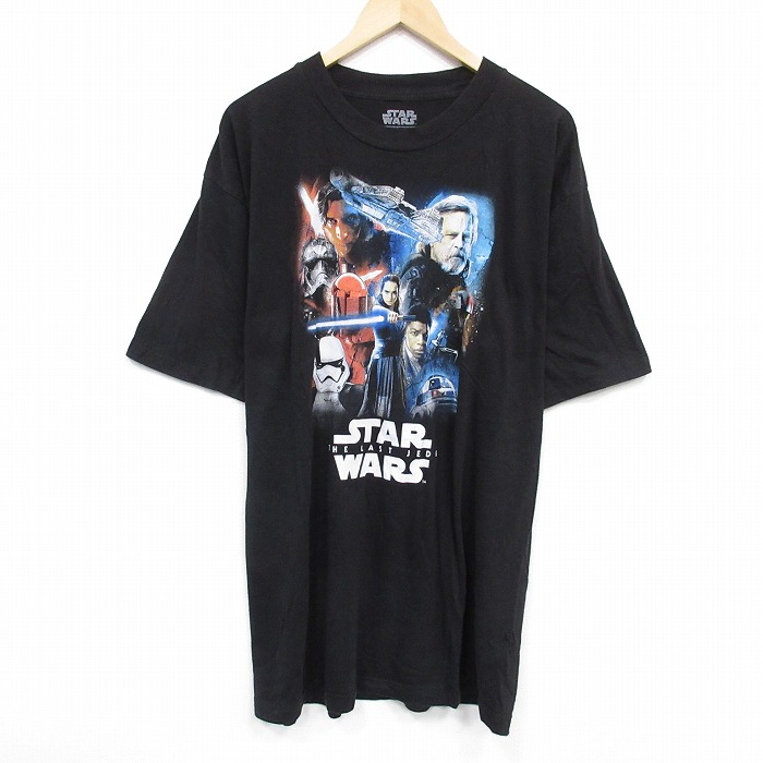 【50%OFF】XL★古着 半袖 Tシャツ メンズ スターウォーズ STAR WARS 最後のジェダイ ロング丈 クルーネック 黒 ブラック 25aug22 中古