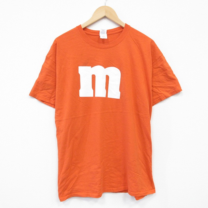 XL★古着 半袖 Tシャツ メンズ m コットン クルーネック オレンジ 25aug22 中古