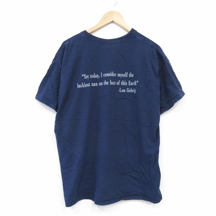 XL★古着 半袖 Tシャツ メンズ メッセージ コットン クルーネック 紺 ネイビー 25aug22 中古