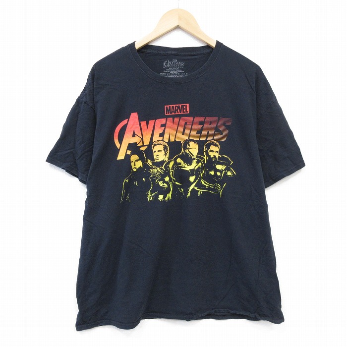 【50%OFF】XL★古着 半袖 Tシャツ メンズ マーベル アベンジャーズ コットン クルーネック 黒 ブラック 25aug22 中古