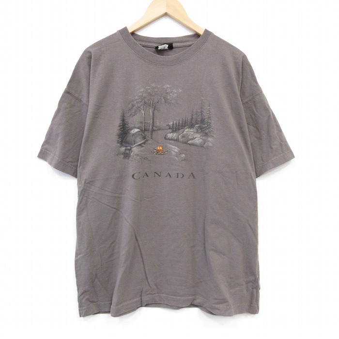 XL★古着 半袖 Tシャツ メンズ カナダ 大きいサイズ コットン クルーネック 茶 ブラウン 25aug22 中古