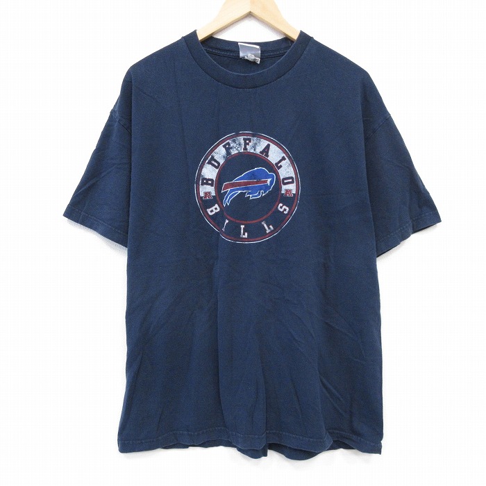 【50%OFF】XL★古着 半袖 Tシャツ メンズ NFL バッファロービルズ クルーネック 紺 ネイビー アメフト スーパーボウル 25aug22 中古
