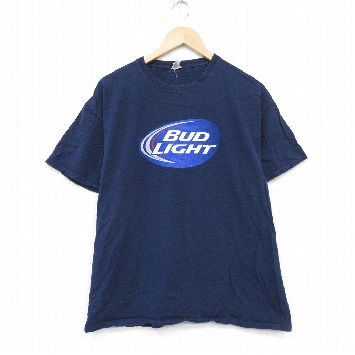 XL★古着 フルーツオブザルーム 半袖 Tシャツ メンズ バドライト コットン クルーネック 紺 ネイビー 25aug22 中古