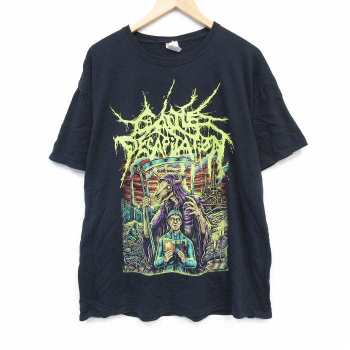 XL★古着 フルーツオブザルーム 半袖 ロック バンド Tシャツ メンズ キャトルデカピティション コットン クルーネック 黒 ブラック 25aug22 中古
