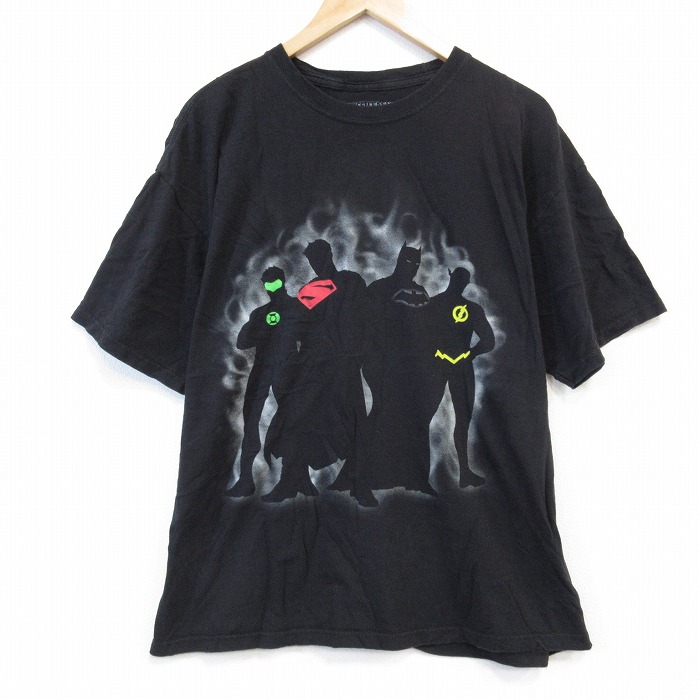 XL★古着 半袖 Tシャツ メンズ DCコミックス ジャスティスリーグ コットン クルーネック 黒 ブラック 25aug25 中古