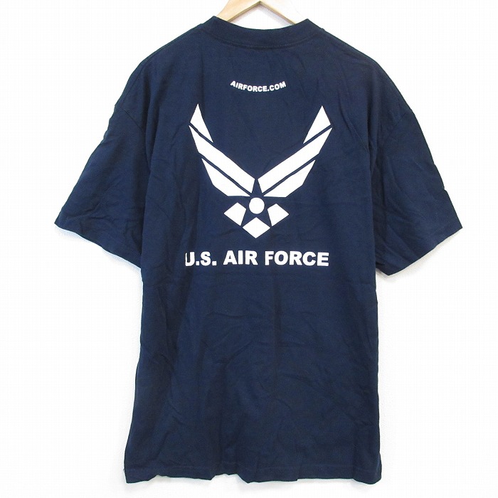 XL★古着 半袖 Tシャツ メンズ ミリタリー USエアフォース コットン クルーネック 紺 ネイビー 25aug25 中古