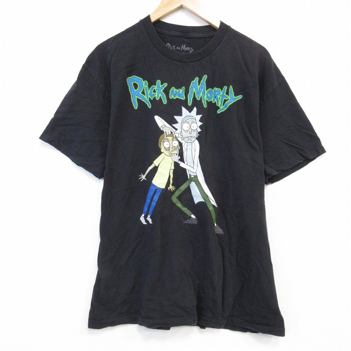 【50%OFF】XL★古着 半袖 Tシャツ メンズ アニメ リックアンドモーティ コットン クルーネック 黒 ブラック 25aug25 中古