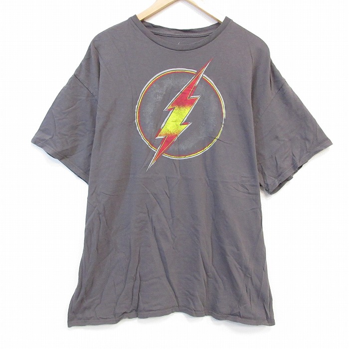 XL★古着 半袖 Tシャツ メンズ ザフラッシュ 大きいサイズ コットン クルーネック 薄こげ茶 ブラウン 25aug25 中古