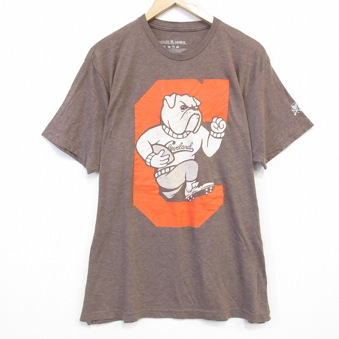 XL★古着 半袖 Tシャツ メンズ ブルドッグ クルーネック 薄茶 ブラウン 霜降り 25aug25 中古